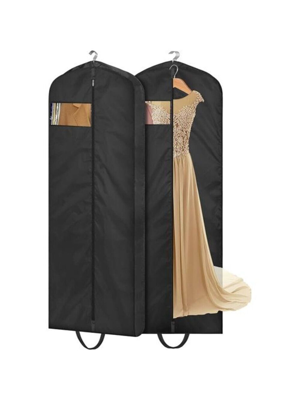 65 Inch Garment Bags 2 Pack Long Travel Dress Wedding Coat Suit Black Waterproof
